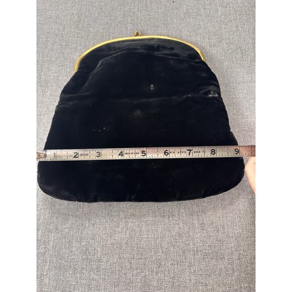 VINTAGE Coblentz Black FOLDOVER Clutch Frame Kisslock Velvet Fully Lined Gold - Picture 9 of 11